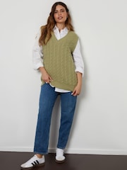 Threadbare Green V-Neck Cable Knit Vest - Image 3 of 4
