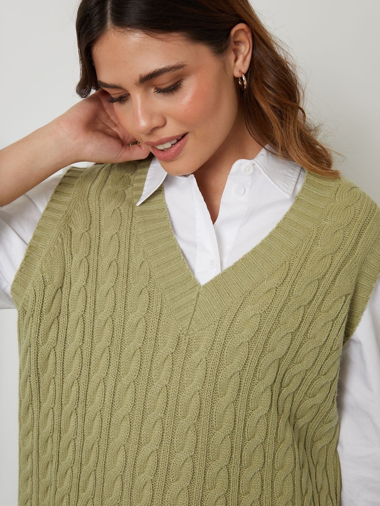 Threadbare Green V-Neck Cable Knit Vest - Image 4 of 4