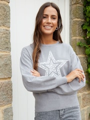 Threadbare Grey Star Graphic Jumper - Image 1 of 4