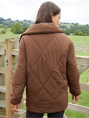Threadbare Brown Collared Diamond Quilted Short Jacket - Image 2 of 5
