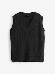 Threadbare Black V-Neck Cable Knit Vest - Image 1 of 1