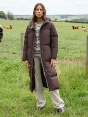 Threadbare Brown Longline Hooded Padded Coat - Image 1 of 5