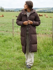 Threadbare Brown Longline Hooded Padded Coat - Image 3 of 5