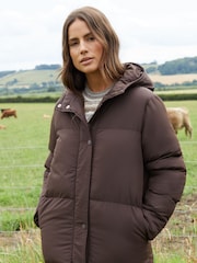 Threadbare Brown Longline Hooded Padded Coat - Image 4 of 5