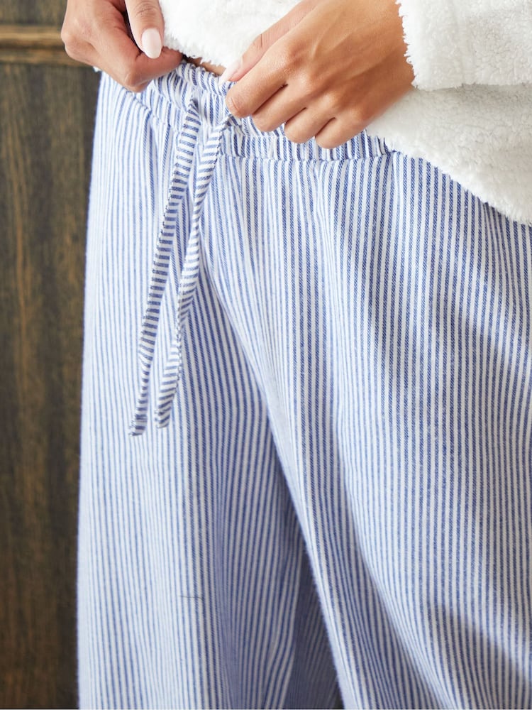 أزرق - طقم من ملابس منزلية مخططة من صوف فليس بربع سحَّاب من Threadbare - صورة 5 من 5