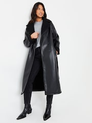 Threadbare Black Longline Faux Fur Trim Aviator Coat - Image 1 of 6