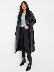 Threadbare Black Longline Faux Fur Trim Aviator Coat - Image 3 of 6