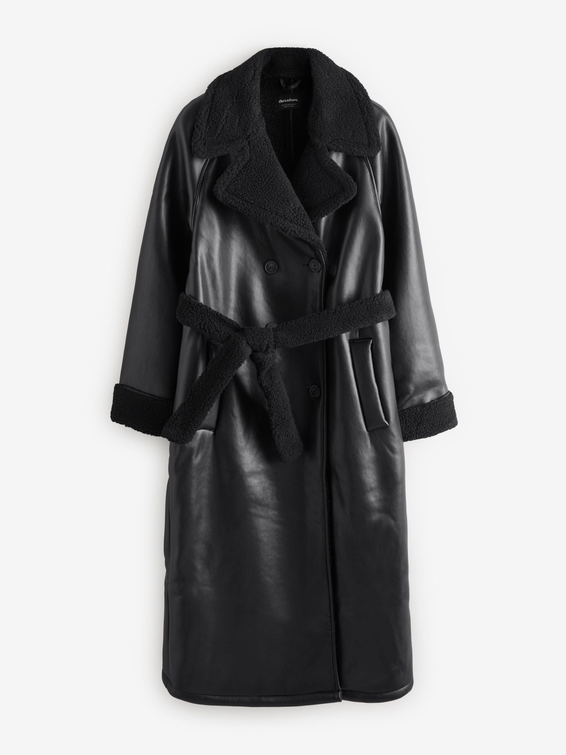 Buy Threadbare Black Longline Faux Fur Trim Aviator Coat from Next Germany