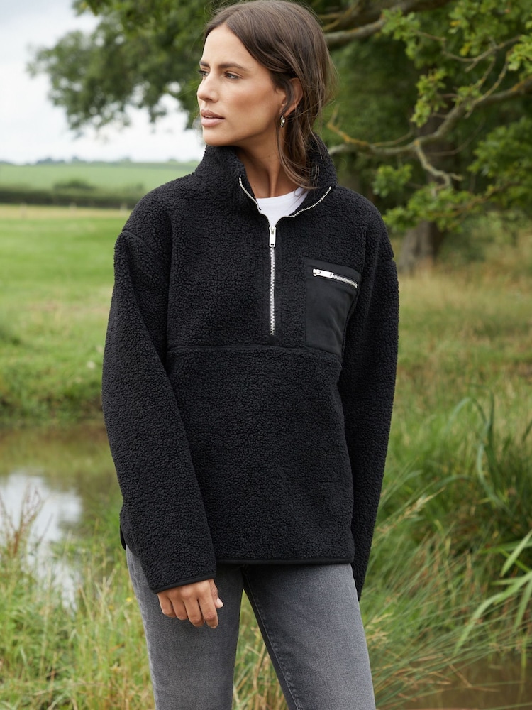 Negro - Threadbare Half Zip Borg Fleece - Imagen 1 de 5