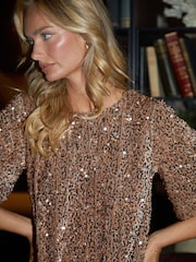 Threadbare Metallic Leopard Sequin Mini Party Dress - Image 5 of 5
