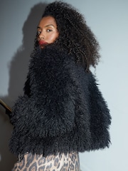 Threadbare Black Mongolian Faux Fur Coat - Image 2 of 4