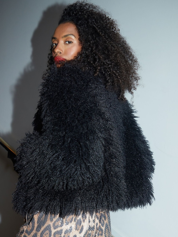 Threadbare Black Mongolian Faux Fur Coat - Image 2 of 4