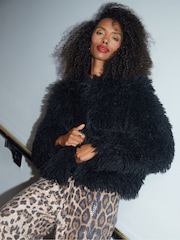 Threadbare Black Mongolian Faux Fur Coat - Image 3 of 4