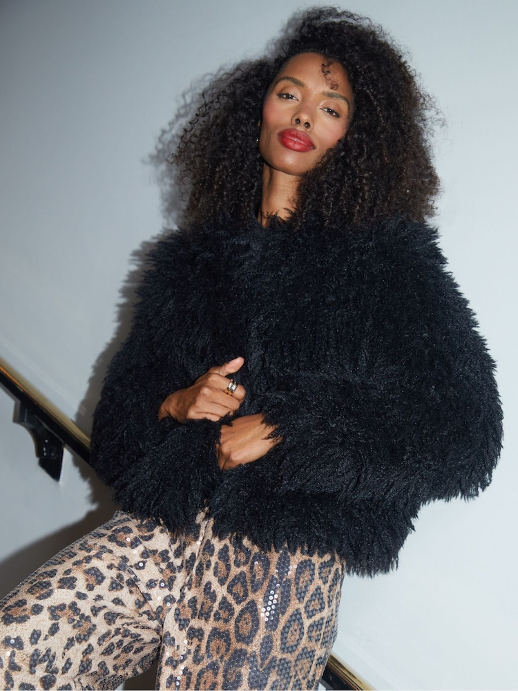 Threadbare Black Mongolian Faux Fur Coat - Image 3 of 4