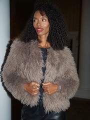 Threadbare Nude Mongolian Faux Fur Coat - Image 1 of 5