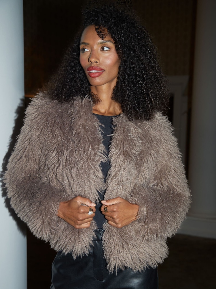 Threadbare Nude Mongolian Faux Fur Coat - Image 1 of 5