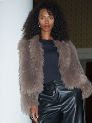 Threadbare Nude Mongolian Faux Fur Coat - Image 2 of 5