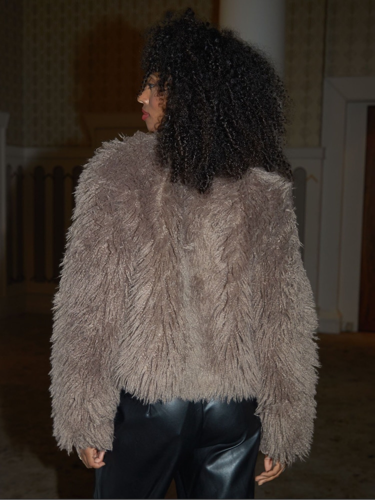 Threadbare Nude Mongolian Faux Fur Coat - Image 3 of 5