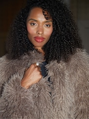 Threadbare Nude Mongolian Faux Fur Coat - Image 4 of 5