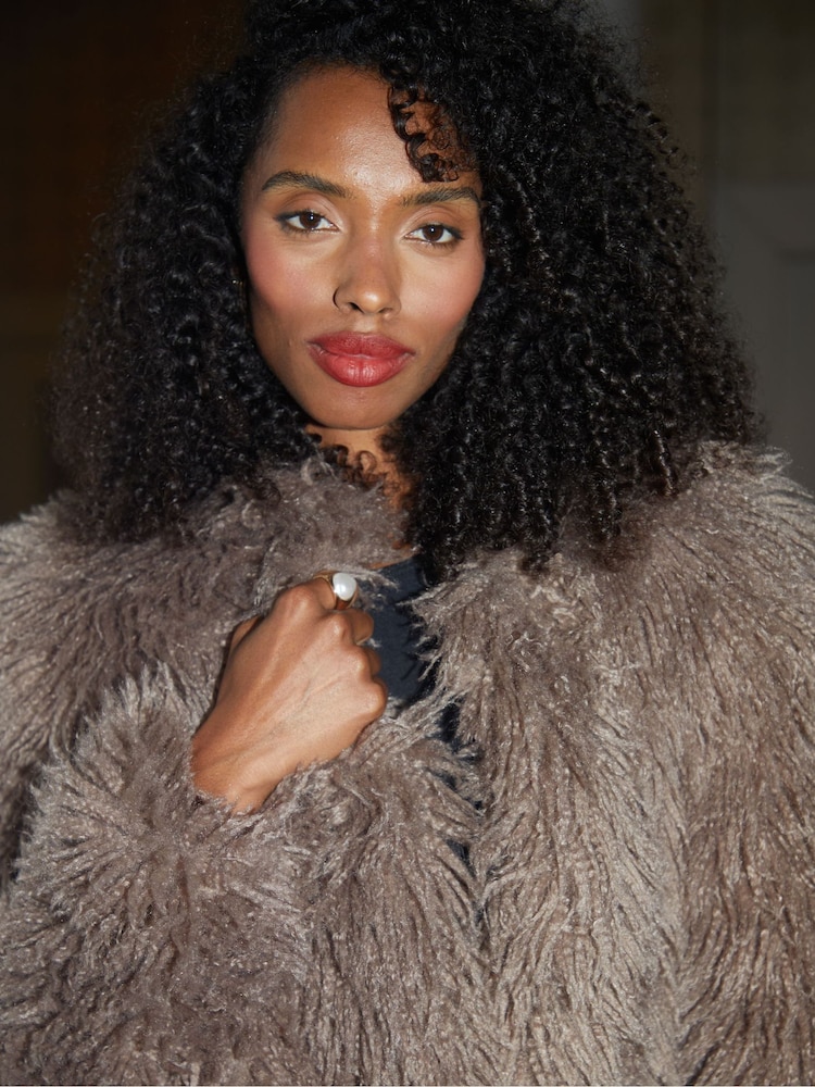 Threadbare Nude Mongolian Faux Fur Coat - Image 4 of 5