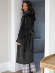 Threadbare Black Faux Fur Trim Dressing Gown - Image 3 of 4