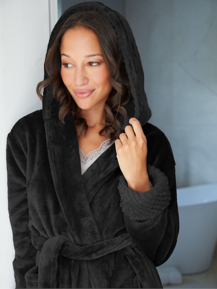 Threadbare Black Faux Fur Trim Dressing Gown - Image 4 of 4