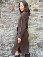 Threadbare Brown Belted Roll Neck Knitted Midi Jumper Dress - Image 2 of 4