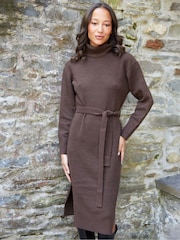 Threadbare Brown Belted Roll Neck Knitted Midi Jumper Dress - Image 3 of 4
