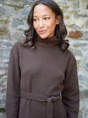 Threadbare Brown Belted Roll Neck Knitted Midi Jumper Dress - Image 4 of 4