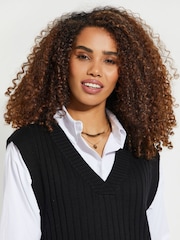 Threadbare Black Curve V-Neck Ribbed Knitted Sweater Vest - Image 4 of 4