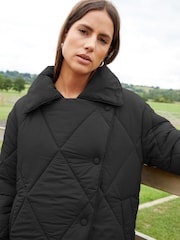 Threadbare Black Collared Diamond Quilted Short Jacket - Image 4 of 4
