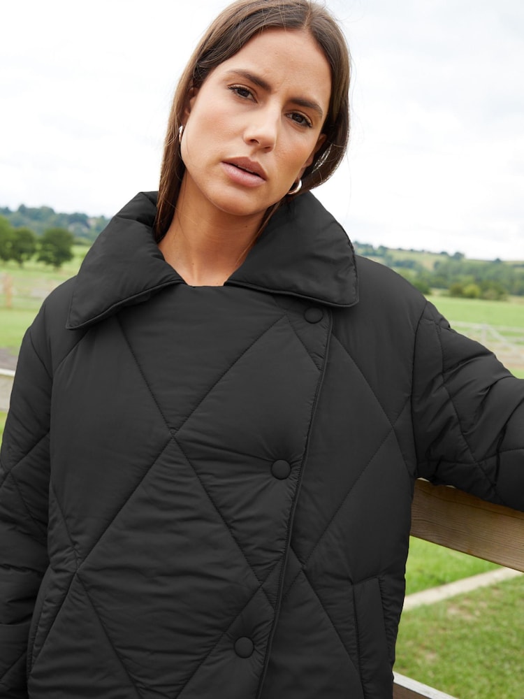 Threadbare Black Collared Diamond Quilted Short Jacket - Image 4 of 4