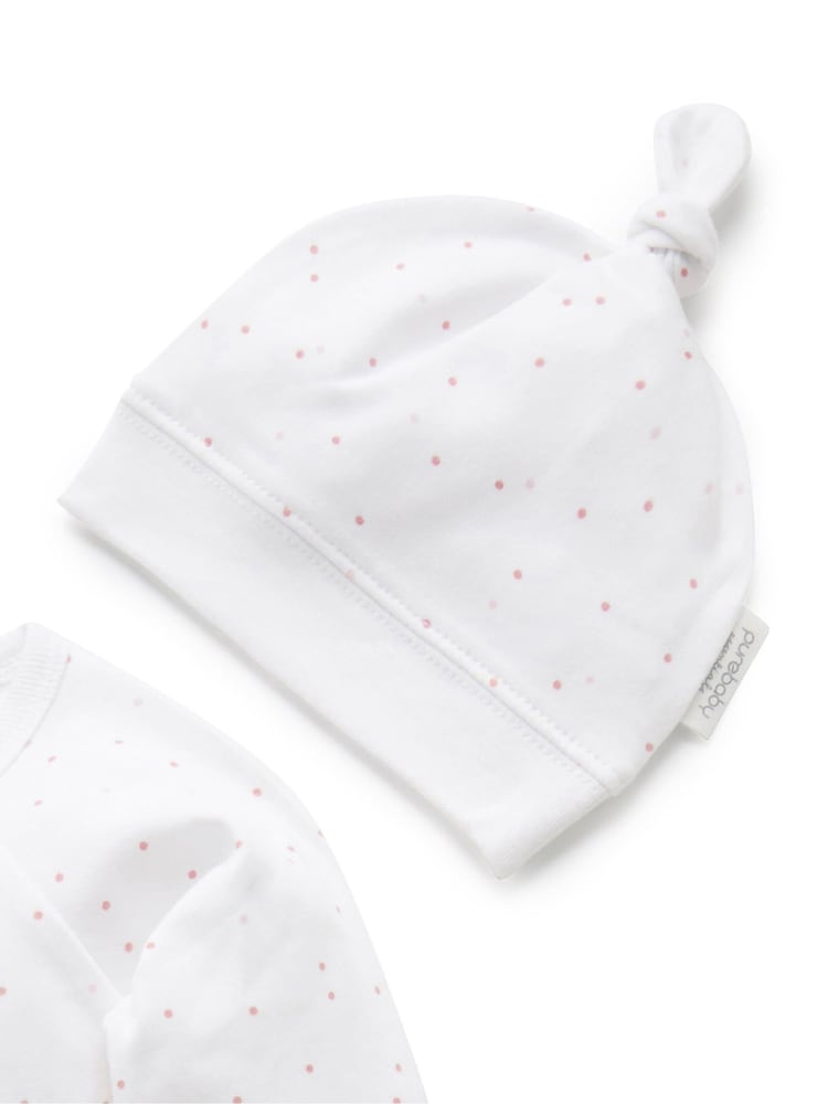 Purebaby White 100% Cotton Baby Hat, Bib & Sleepsuit Set - Image 2 of 5