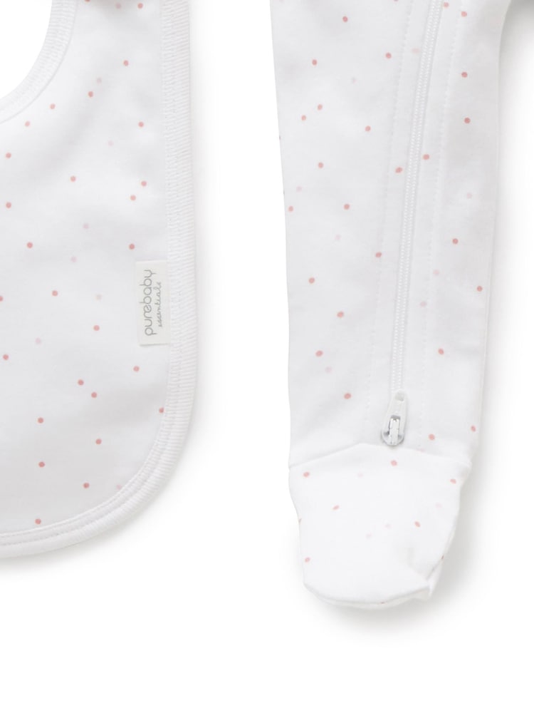 Purebaby White 100% Cotton Baby Hat, Bib & Sleepsuit Set - Image 5 of 5
