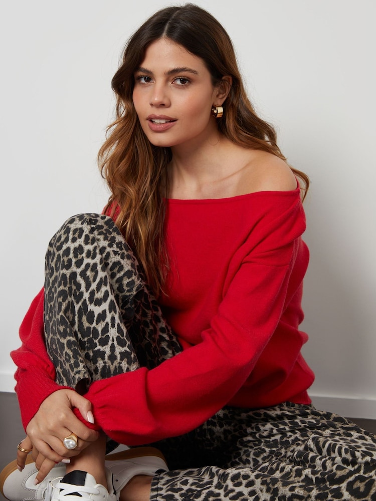 Threadbare Red Slash Neck Knitted Jumper - Image 2 of 5