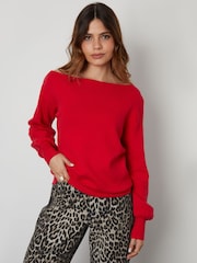 Threadbare Red Slash Neck Knitted Jumper - Image 3 of 5