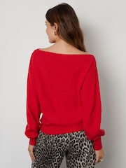 Threadbare Red Slash Neck Knitted Jumper - Image 4 of 5