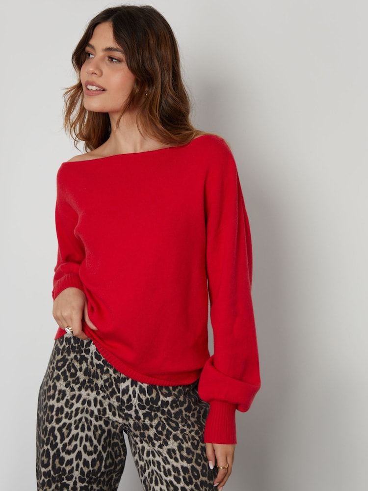 Threadbare Red Slash Neck Knitted Jumper - Image 5 of 5