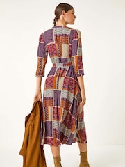 Roman Red Patchwork Midi Shirt Dress - Image 3 of 5