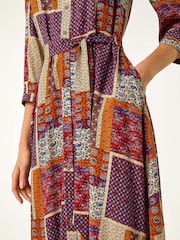 Roman Red Patchwork Midi Shirt Dress - Image 5 of 5