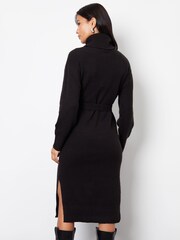 Threadbare Black Belted Roll Neck Knitted Midi Jumper Dress - Image 2 of 4