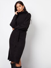 Threadbare Black Belted Roll Neck Knitted Midi Jumper Dress - Image 3 of 4