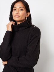 Threadbare Black Belted Roll Neck Knitted Midi Jumper Dress - Image 4 of 4