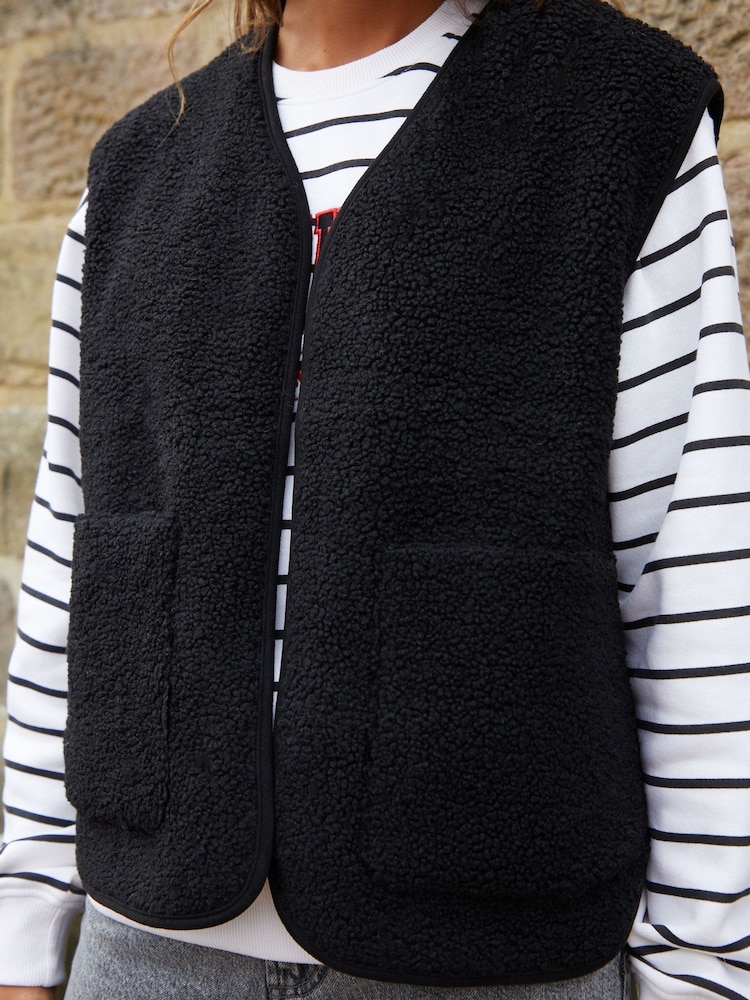 Negro - Chaleco reversible de borreguito Threadbare - Imagen 5 de 5