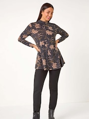 Roman Grey Floral Print High Neck Tunic Top - Image 1 of 6