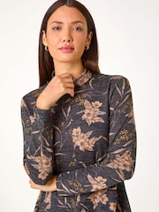 Roman Grey Floral Print High Neck Tunic Top - Image 3 of 6