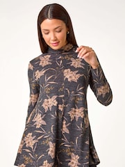 Roman Grey Floral Print High Neck Tunic Top - Image 5 of 6