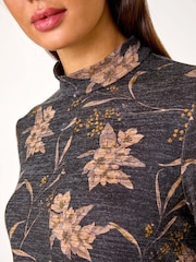 Roman Grey Floral Print High Neck Tunic Top - Image 6 of 6