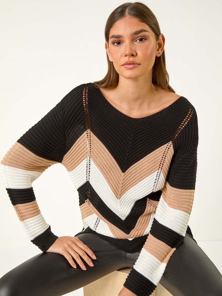 Roman Black Chevron Colour Block Jumper - Image 1 of 5