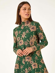 Roman Green Floral Print High Neck Stretch Tunic Top - Image 1 of 5